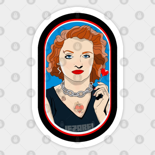 Bette Davis Tattooed Sticker by Malakian Art